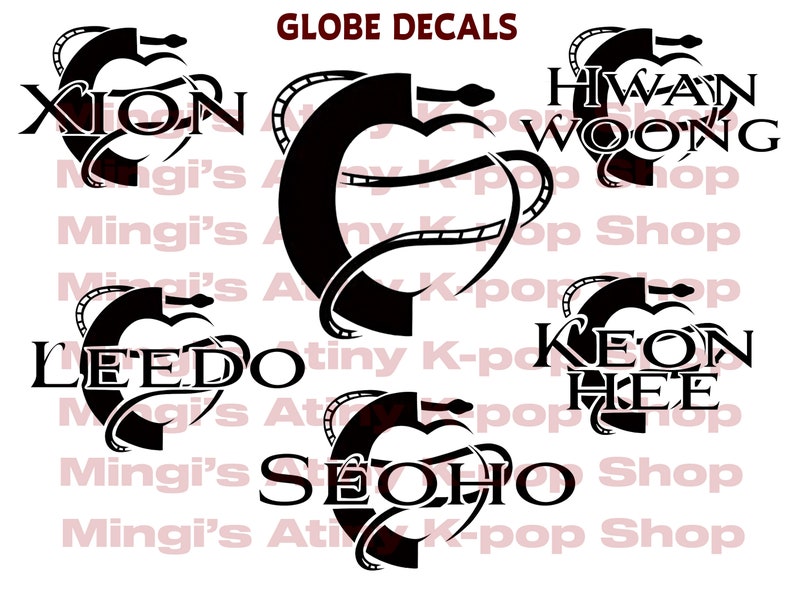 Puede incluir: Cinco calcoman&iacute;as de vinilo en blanco y negro con los nombres de los miembros del grupo de K-pop Ateez: Xion, Hwan Woong, Lee Do, Keon Hee y Seonho. Las calcoman&iacute;as tienen la forma de un coraz&oacute;n con una serpiente envuelta alrededor.