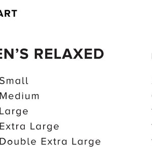 May include: Size chart for women's relaxed fit clothing. The chart shows sizes S, M, L, XL, and 2XL, with corresponding US women's sizes 2-6, 6-10, 10-14, 14-18, and 18-22.