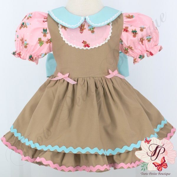 Christmas Gingerbread Dress, Vintage Length with Bloomers