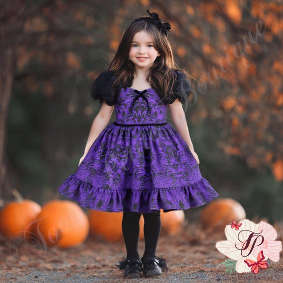 fitted lace wedding dress Kate Halloween Black and Purple Witch Children's Dress Set, Custom size(please Contact US) main image 0