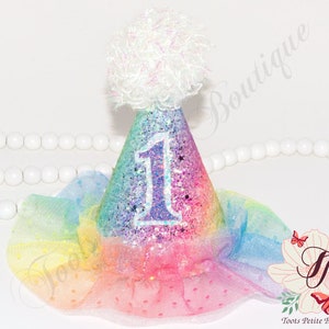 Sweet One Birthday Ruffle Bummies Outfit Donut, Pink with Sprinkles, Personalized Embroidery, Glitter vinyl, Hair Bow and Party Hats Party Hat Rainbow