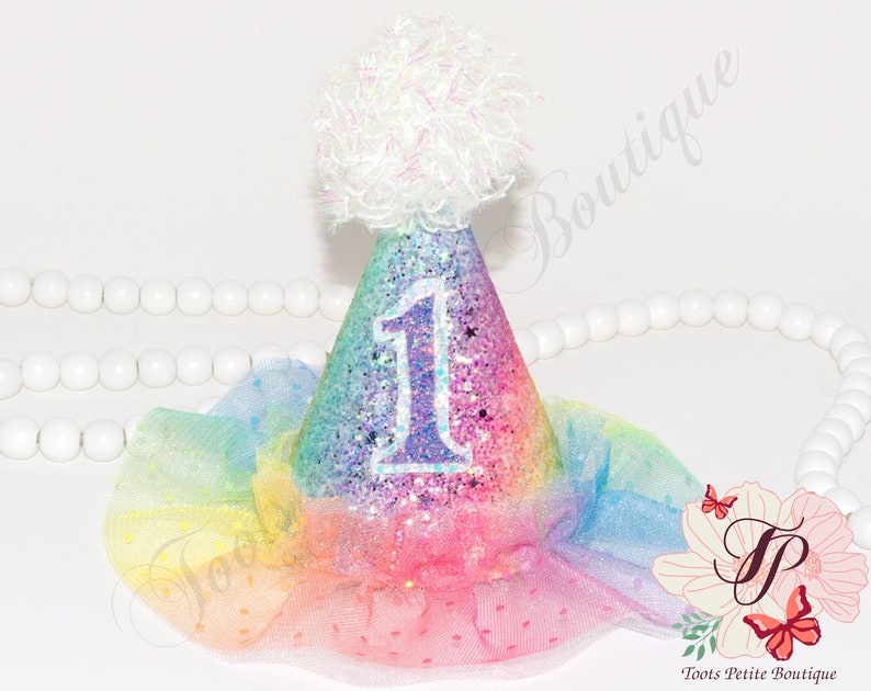 Sweet One Birthday Ruffle Bummies Outfit Donut, Pink with Sprinkles, Personalized Embroidery, Glitter vinyl, Hair Bow and Party Hats Party Hat Rainbow