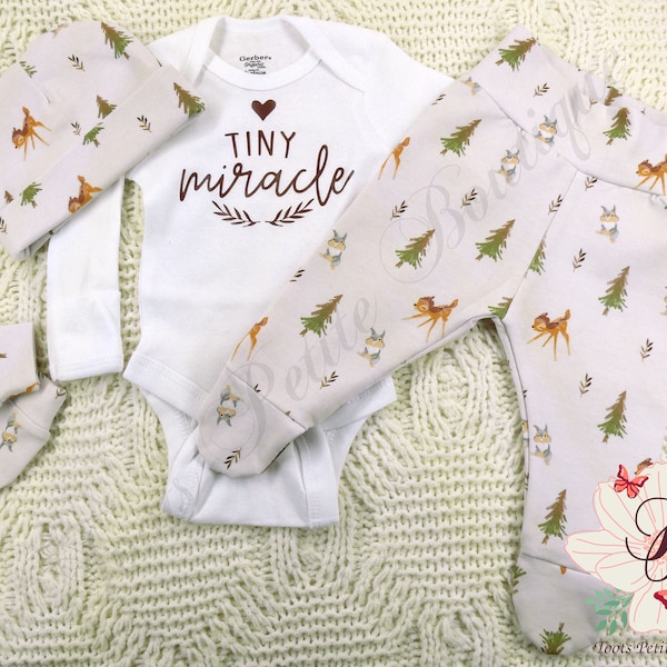 Newborn Bambi Outfit, Personalized Baby Clothes, Woodland Print