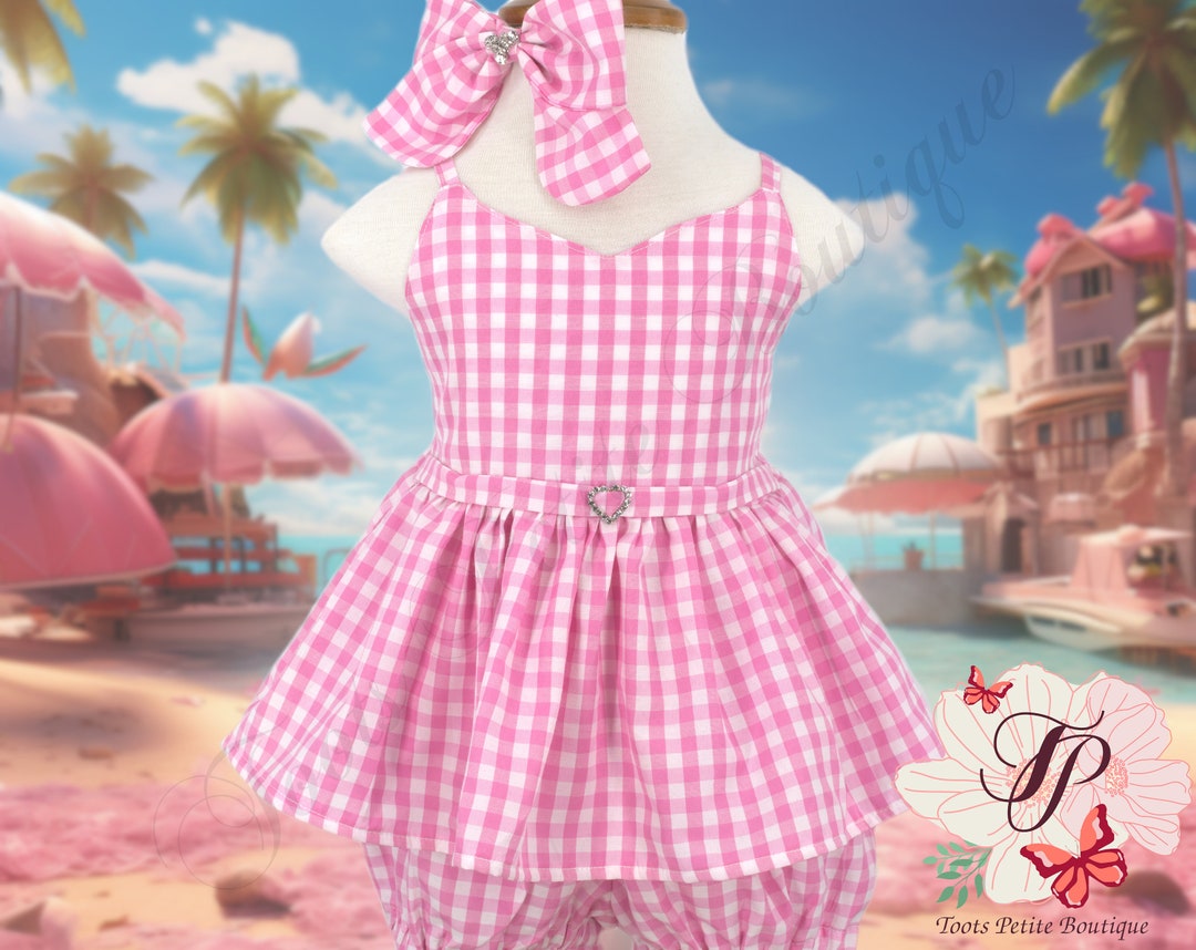 Fashion Doll Dress and Bloomers Costume Pink Gingham Fabric ...