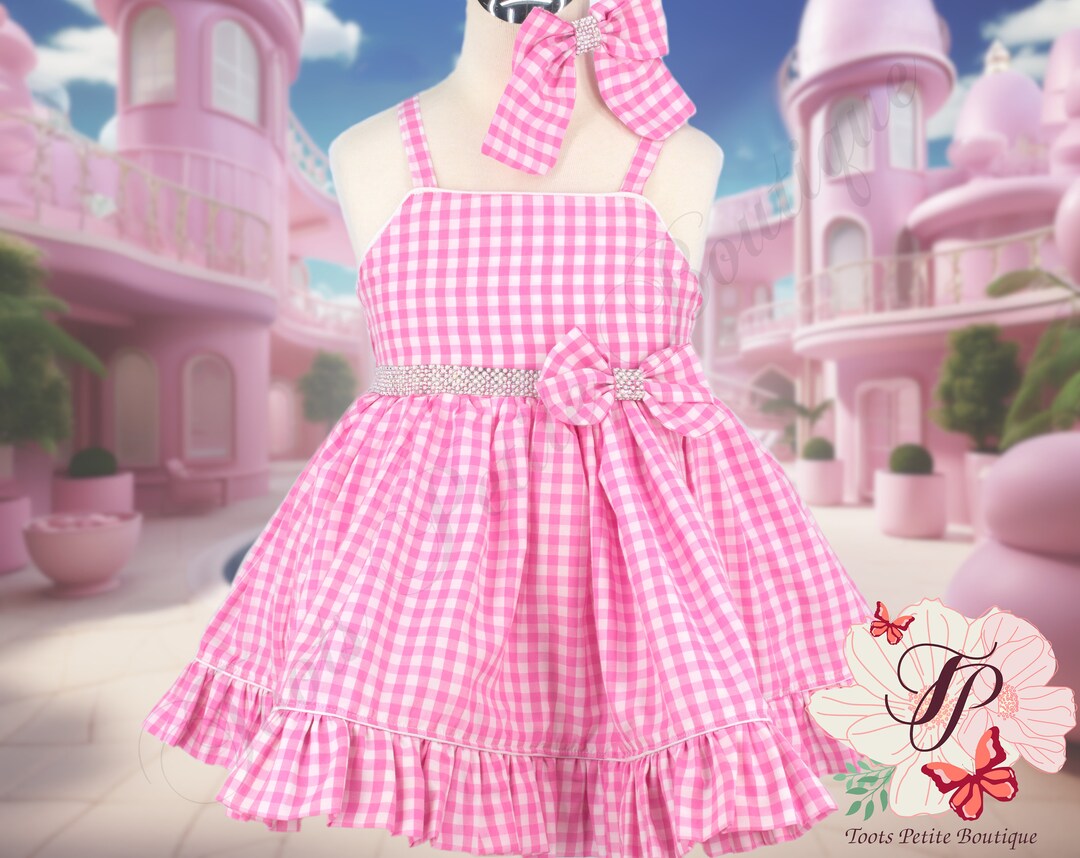 Fashion Doll Birthday Dress Costume Gingham Pink Fabric, Personalized