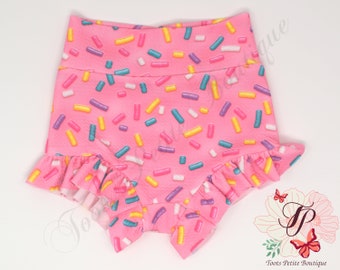 Ruffle Bummies Pink Color with Sprinkles Baby Bloomers, Toddler Shorts, Baby Shorts, Diaper Cover