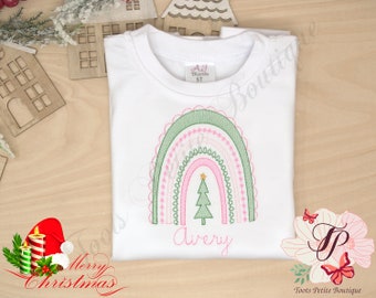 Girls Christmas Shirt, Merry Christmas Shirt, Rainbow Christmas Shirt, Christmas Tree Shirt, Girl Christmas Gift, Personalized Kids Shirt