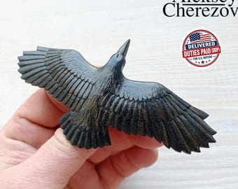Handmade Carved Wood Raven Barrette, Crow Hair Clip, Woodland Bird Hair Accessory, Forest Folklore Gift