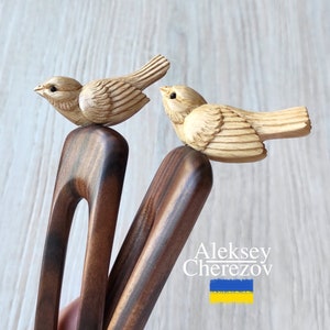 Pájaro. Horquilla de madera para el pelo. Palillo para el pelo de gorrión. Palillos para el pelo tallados de pajarito. Horquillas, bisutería, accesorios para cabello largo.