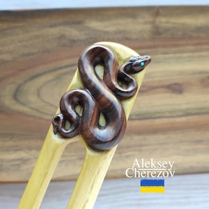 Snake. Wooden hair fork. Hair stick . Carved hair chopsticks. Hairpins, Hair jewelry, accessories for long hair. Zodiac Snake Year