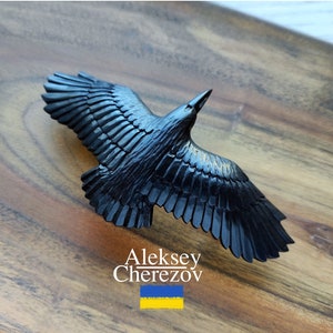 Wooden barrettes black raven, Carved wooden barrette, Hairgrips crow, Gothic hair pin,Hair jewelry,Wood Hair Comb,hair clips Crow,Black bird
