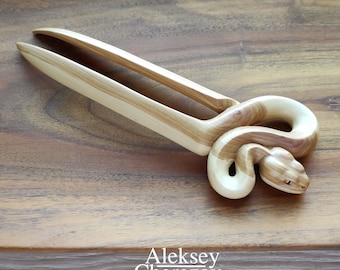 Serpiente. Horquilla de madera para el pelo. Palillos para el pelo. Palillos para el pelo tallados. Horquillas, Joyas para el pelo, Accesorios para cabello largo. Año de la Serpiente del Zodíaco