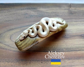 Snake, wooden barrette snake, wood carved hair clips, Hairgrips, Hair jewelry, Animal hair accessories for long hair, Python