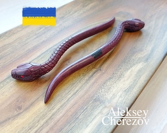 Horquilla de serpiente, horquilla de madera con forma de serpiente, vendedores en Ucrania, accesorios para el cabello, palillos para el cabello. Año de la serpiente del zodíaco