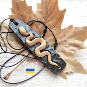 Wooden snake pendant, handmade, Zodiac snake Large carved necklace, python pendant, wooden necklace. Gift for her. Gift for him.