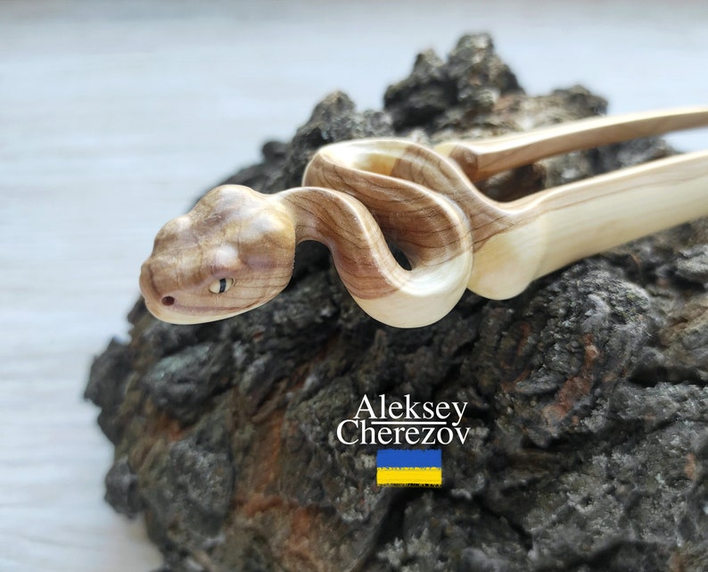 2025 Year of the Snake Wooden Hair Fork – Python Hair Stick – Handmade ...