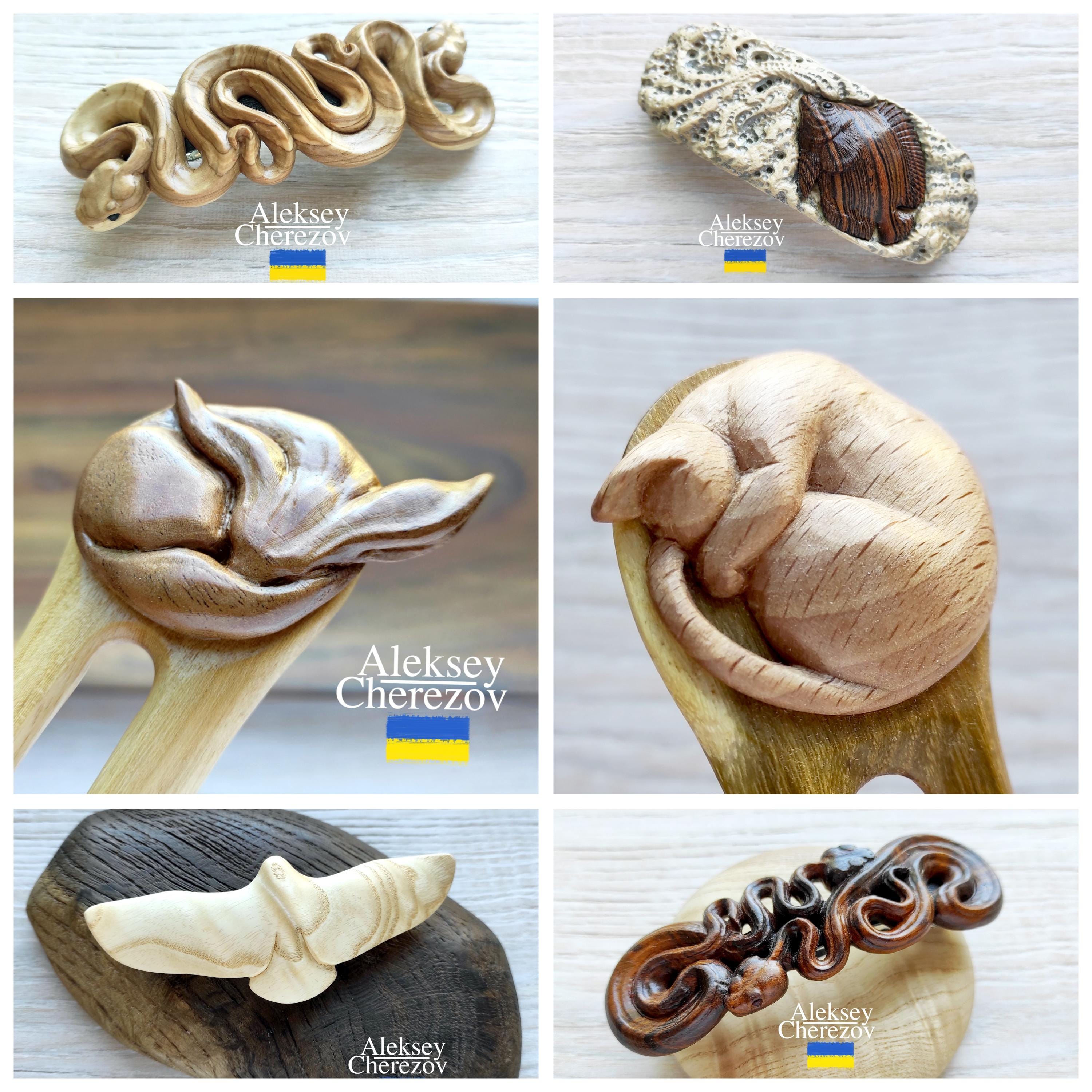 Snake, Wooden Barrette Snake, Wood Carved Hair Clips, Hairgrips, Animal ...
