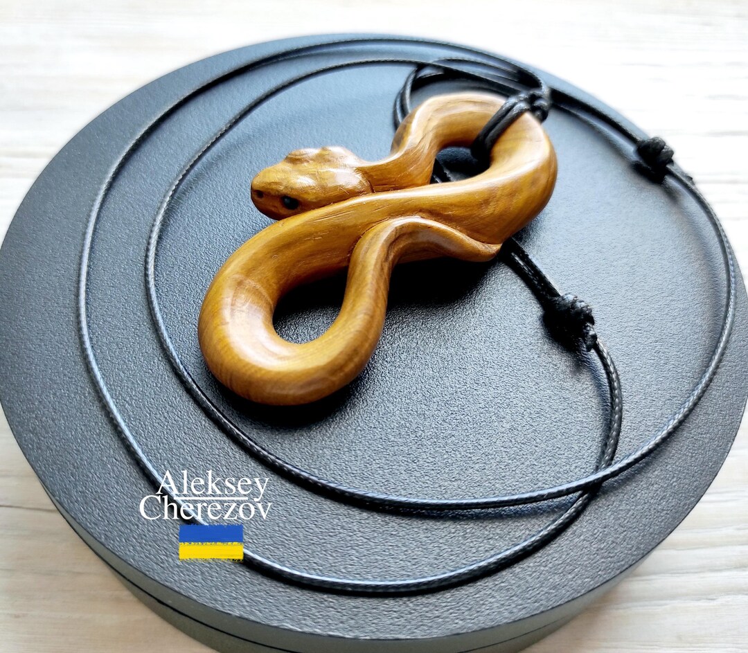 Snake Year. Wooden Snake Pendant, Handmade, Zodiac Snake Large Carved ...