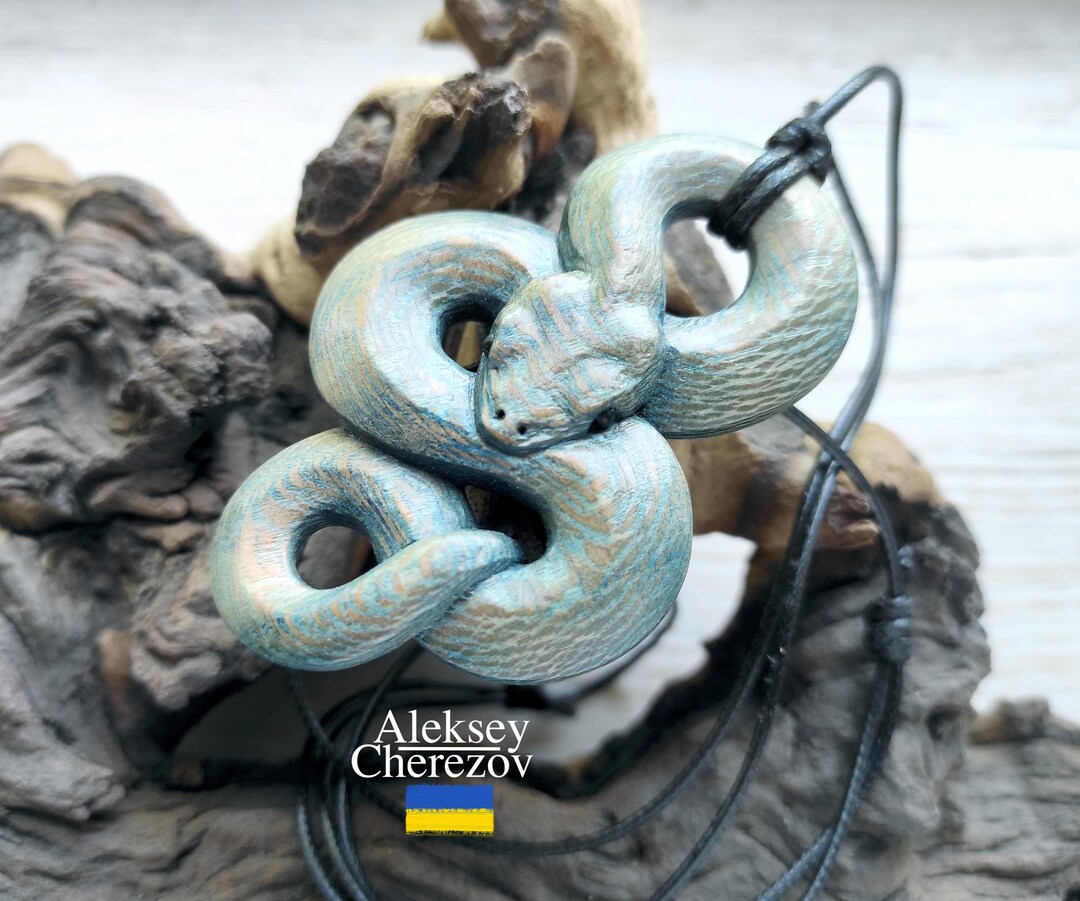 Snake Year. Wooden Snake Pendant, Handmade, Zodiac Snake Large Carved ...