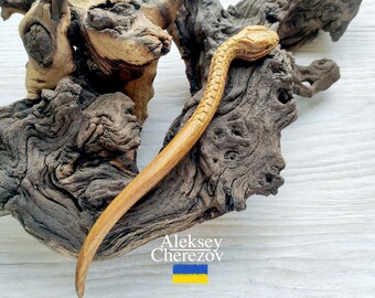 Snake hair stick, Wooden hair pin serpent, Gift for a girl, Hair accessories, Hair chopsticks .