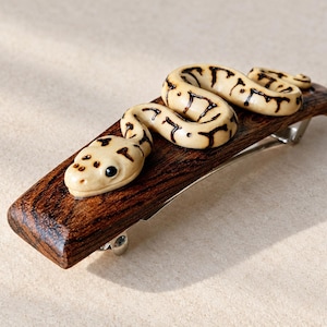 Wooden Python Barrette, Hand Carved Hair Clip, Woodburned Python Hair Accessory, Wildlife Lover Gift