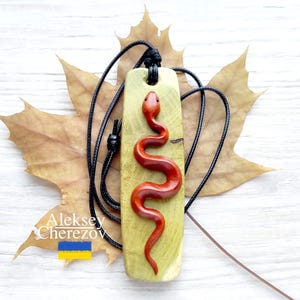 Wooden snake pendant, handmade, Zodiac snake Large carved necklace, python pendant, wooden necklace. Gift for her. Gift for him.