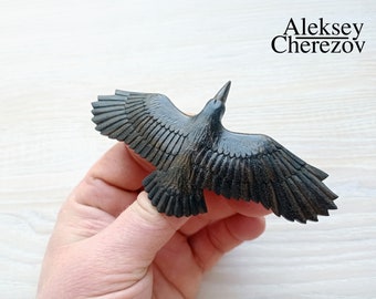 Wooden barrettes black raven, Carved wooden barrette, Hairgrips crow, Gothic hair pin,Hair jewelry,Wood Hair Comb,hair clips Crow,Black bird