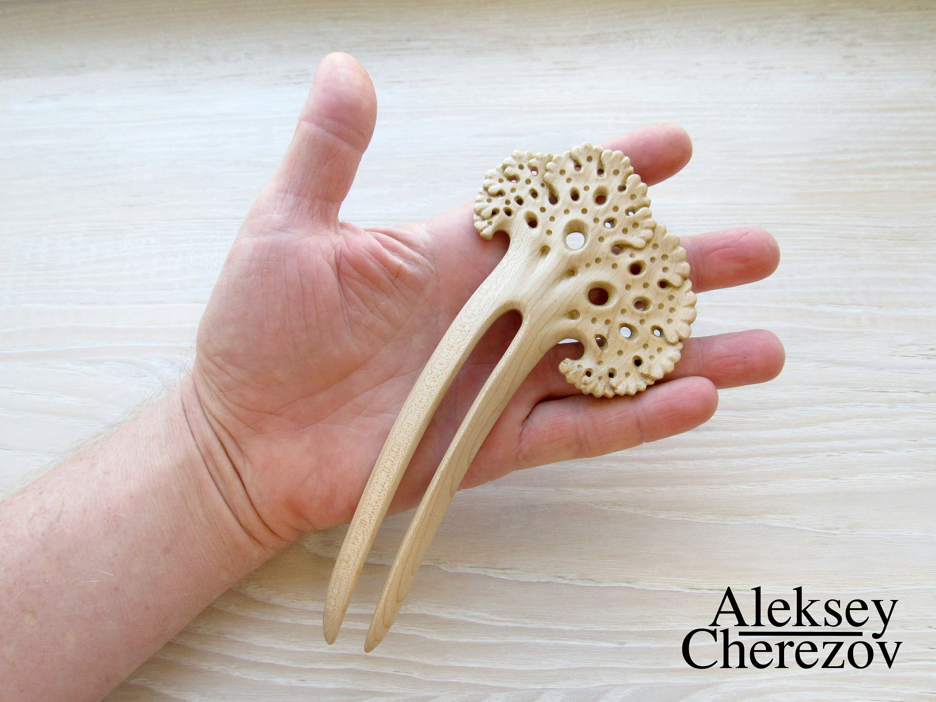 Delicate wooden hair pin Carved wooden bun holder Hair Etsy