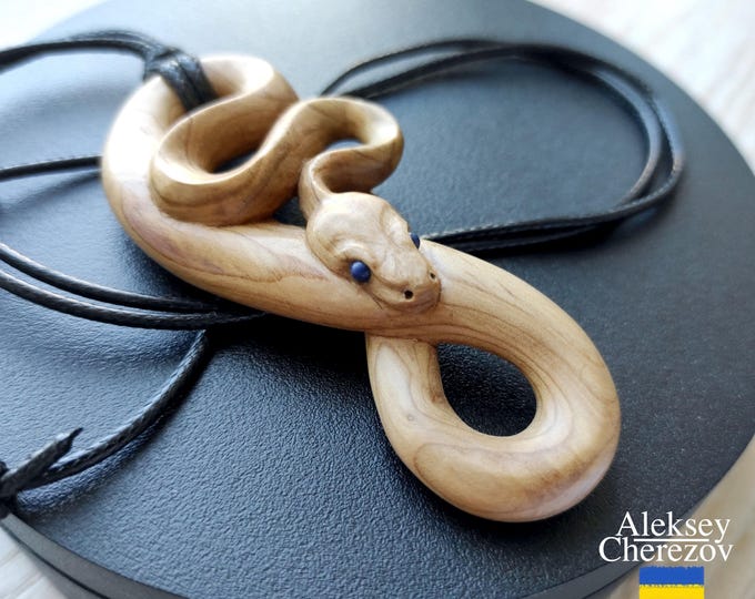 Snake Year. Wooden Snake Pendant, Handmade, Zodiac Snake Large Carved ...