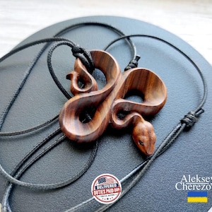 Snake Year. Wooden snake pendant, handmade, Zodiac snake Large carved necklace, python pendant, wooden necklace. Gift for her. Gift for him.
