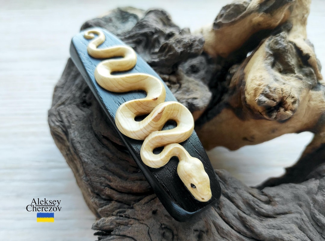 Snake, Wooden Barrette Snake, Wood Carved Hair Clips, Hairgrips, Animal ...