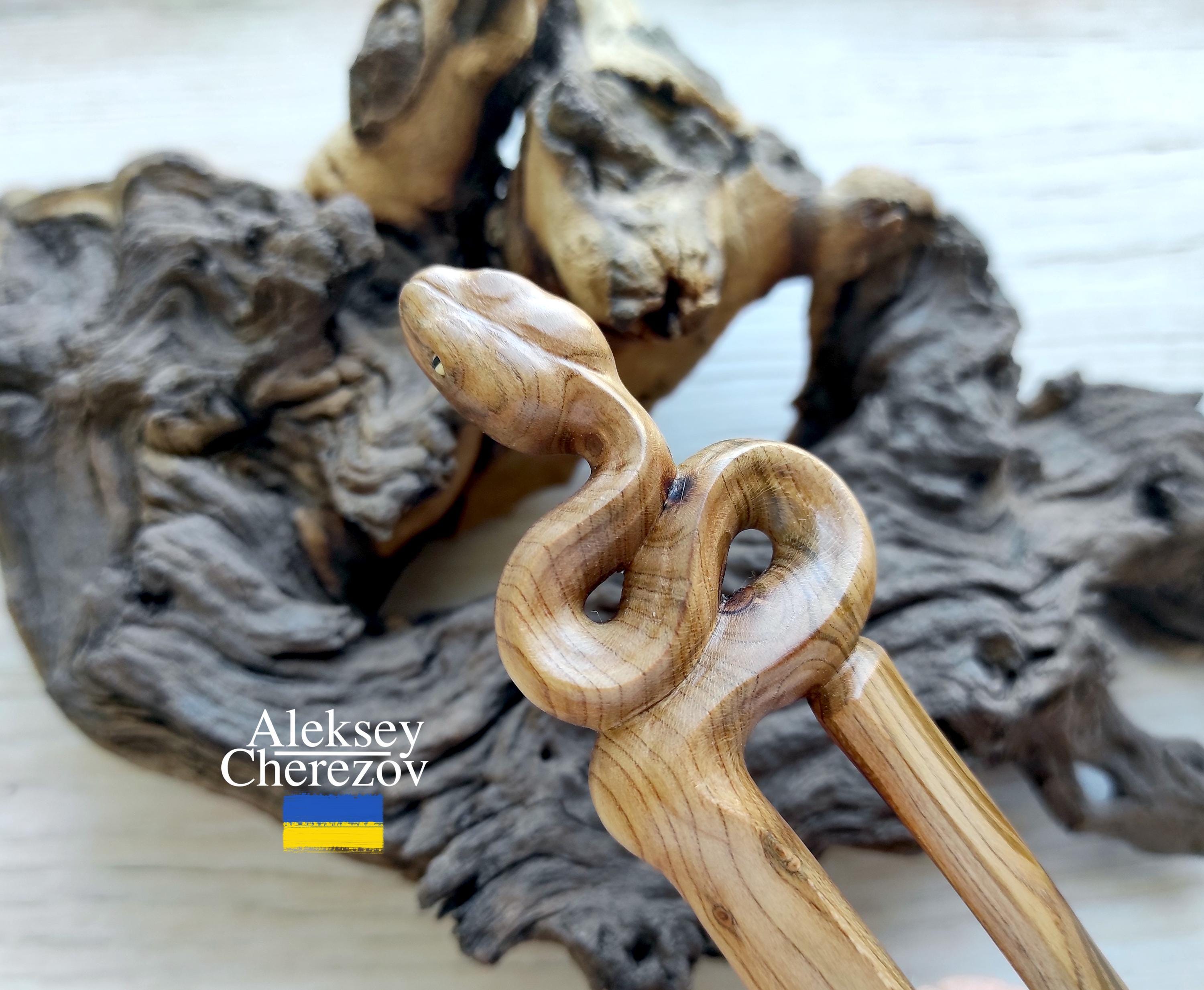 Snake. Wooden Hair Fork. Hair Stick . Carved Hair Clips Python. Hair ...