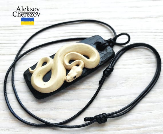 Snake. Wooden pendant, handmade, Zodiac snake Year. Large carved necklace, python pendant, wooden necklace. Gift for her. Gift for him.
