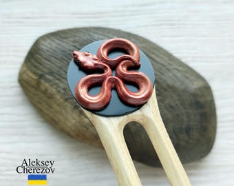 Snake. Wooden hair fork. Hair stick python. Carved hair chopsticks. Hairpins, Hair jewelry, accessories for long hair.