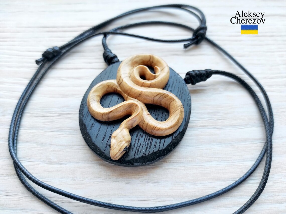 Snake Year. Wooden Snake Pendant, Handmade, Zodiac Snake Large Carved ...