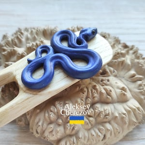 Blue snake. Wooden hair fork. Hair stick . Carved hair chopsticks. Hairpins, Hair jewelry, accessories for long hair. Zodiac Snake Year