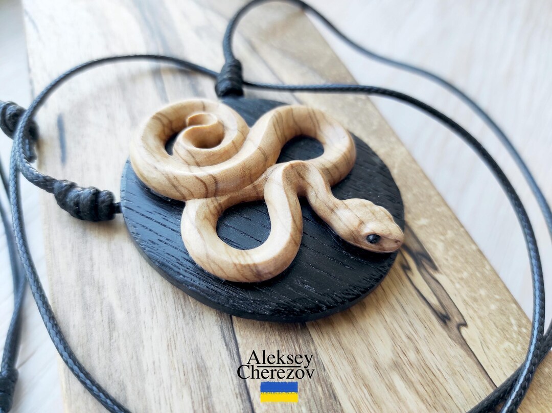 Snake Year. Wooden Snake Pendant, Handmade, Zodiac Snake Large Carved ...
