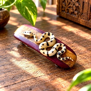 Carved Wooden Python Barrette, Hand-Burned Python Hair Clip, Reptile Keeper Gift, Exotic Pet Lover