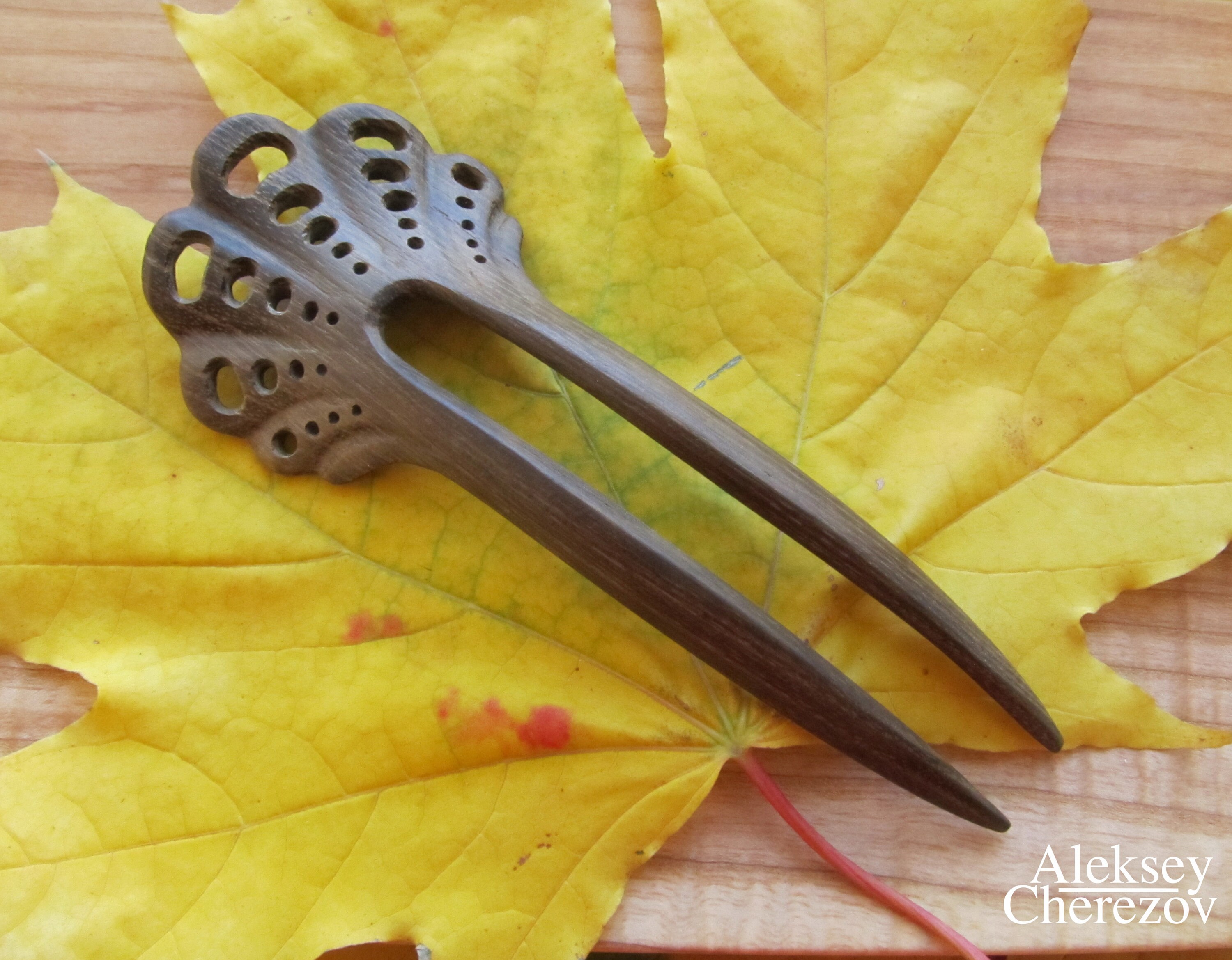 Delicate wooden hair pin Carved wooden bun holder Hair Etsy