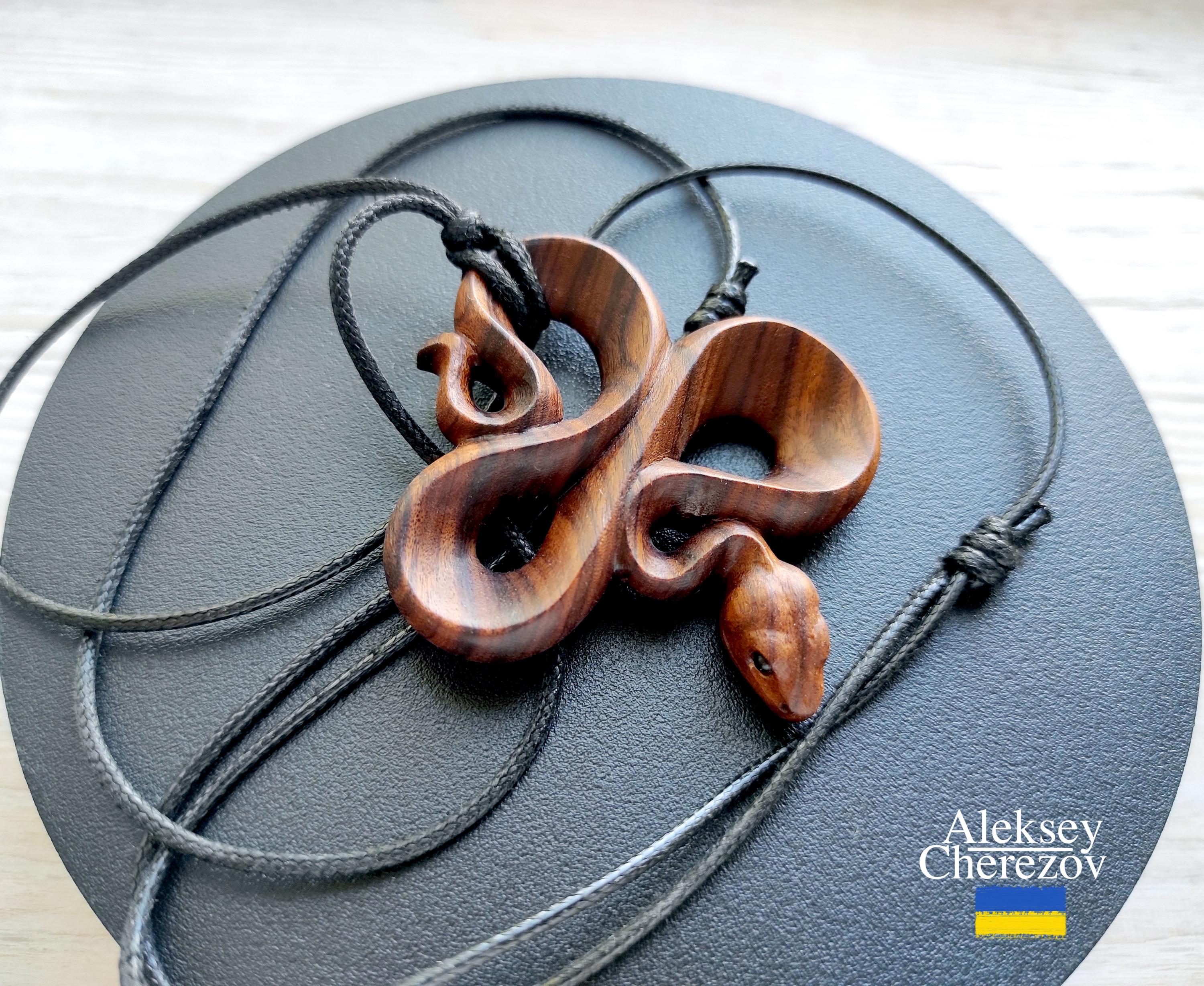 Snake Year. Wooden Snake Pendant, Handmade, Zodiac Snake Large Carved ...