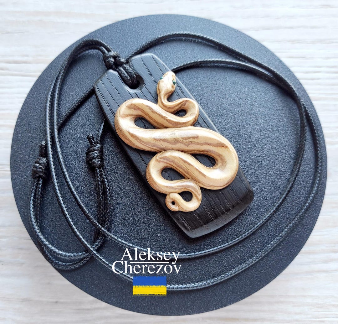 Snake Python Jewelry Snake Year. Wooden Snake Pendant, Handmade, Zodiac Snake Large Carved ...