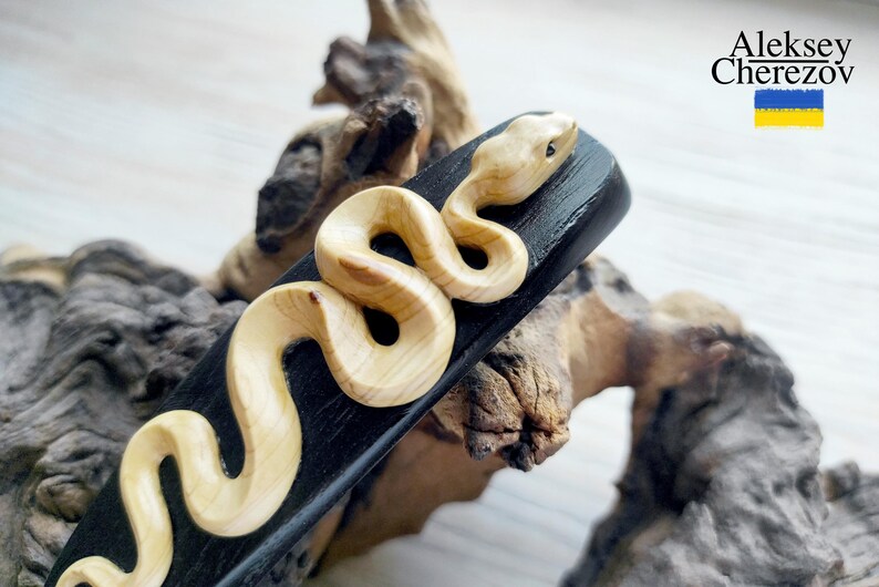 Snake, Wooden Barrette Snake, Wood Carved Hair Clips, Hairgrips, Animal ...