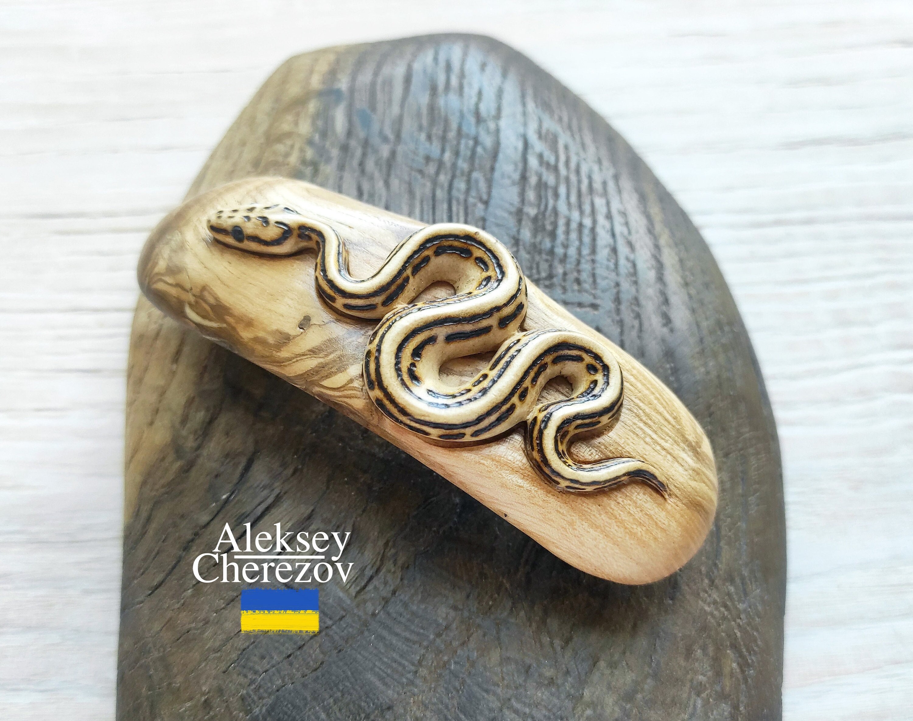 Snake 8, Wooden Barrette Snake, Wood Carved Hair Clips, Hairgrips, Hair ...