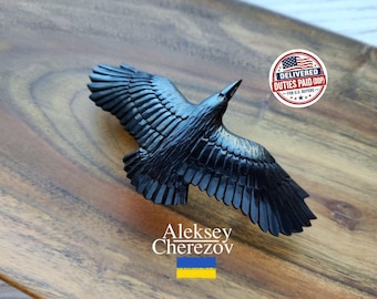 Raven Barrette, Black Bird Hair Clip, Gothic Hair Pin, Crow Hair Accessory, Handmade Carved Wood Hair Clip