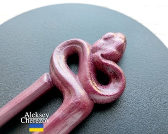 Serpiente. Horquilla de madera para el pelo. Palillos para el pelo. Palillos tallados. Horquillas, bisutería, accesorios para cabello largo.