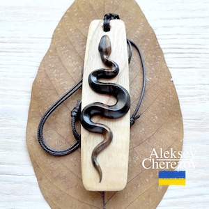 Wooden snake pendant, handmade, Zodiac snake Large carved necklace, python pendant, wooden necklace. Gift for her. Gift for him.