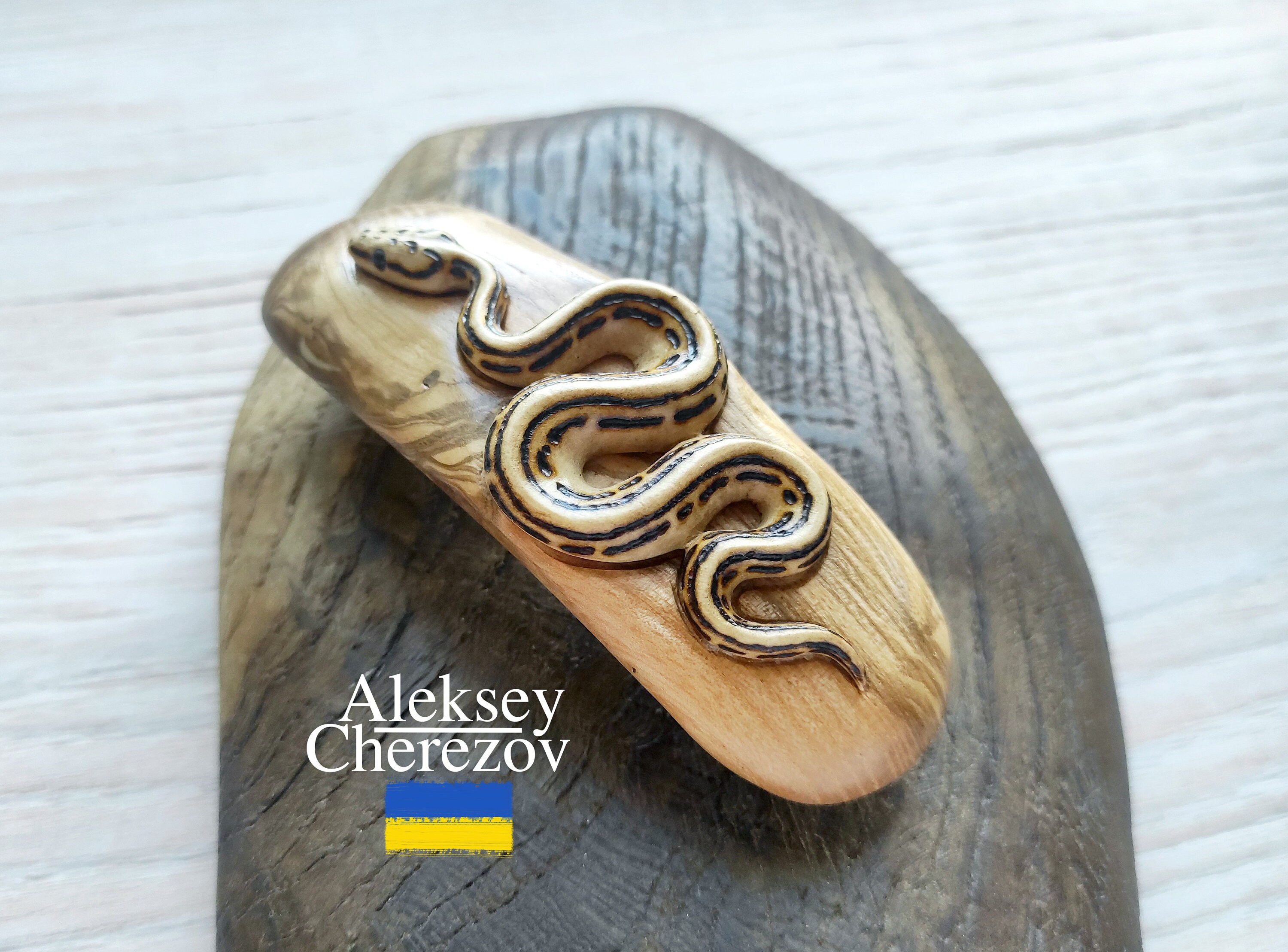 Snake 8, Wooden Barrette Snake, Wood Carved Hair Clips, Hairgrips, Hair ...