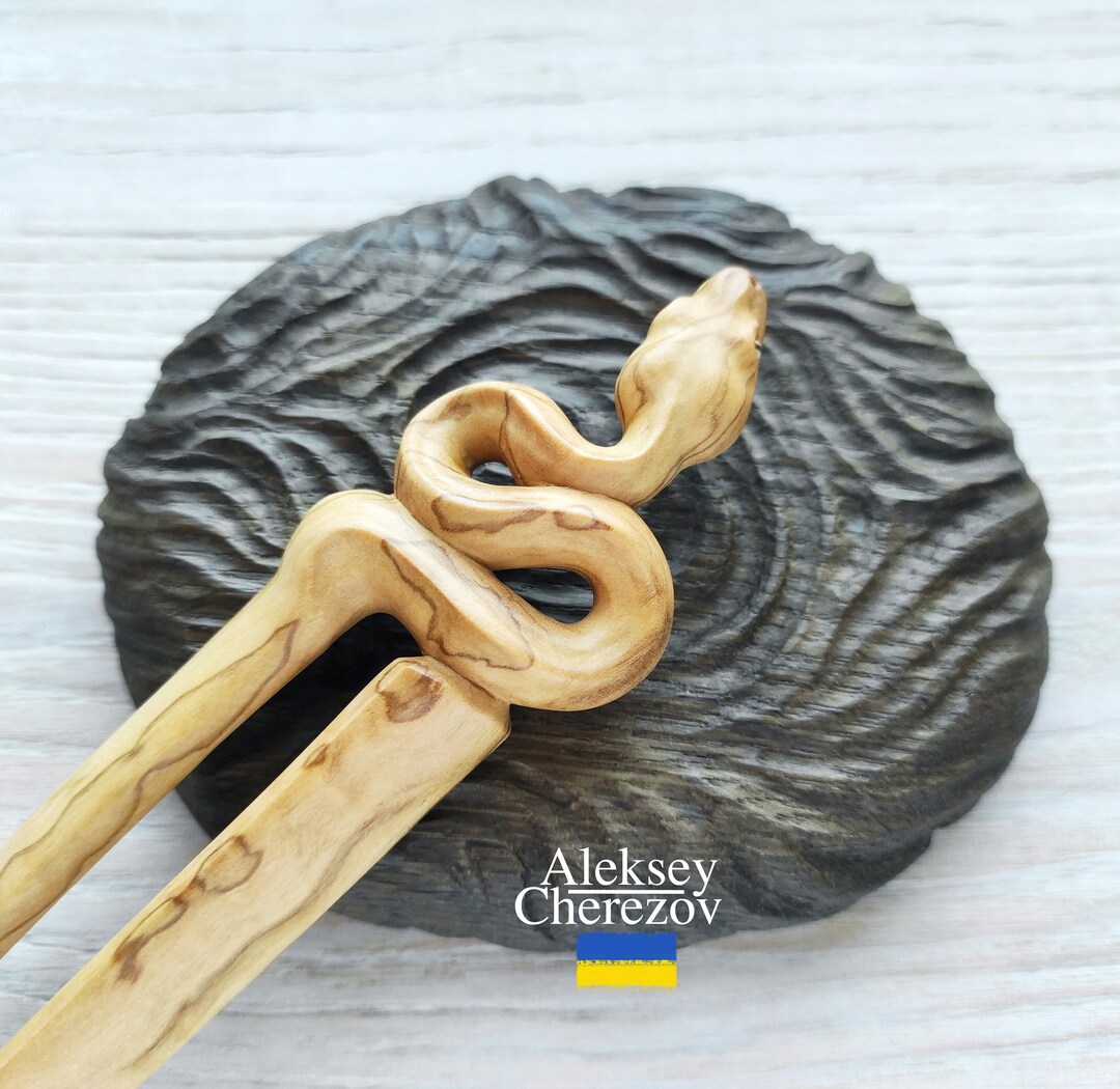 Snake. Wooden Hair Fork. Python Hair Stick. Carved Hair Pins. Hair ...