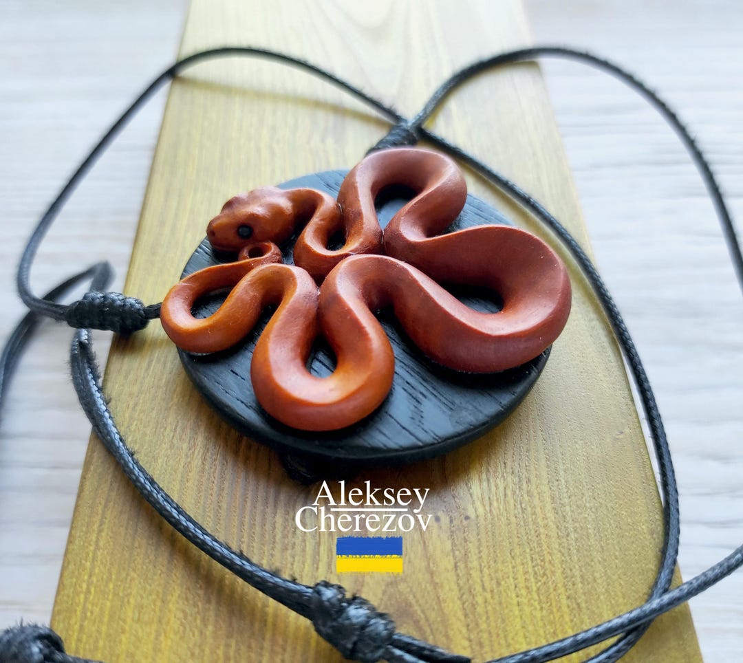 Snake Year. Wooden Snake Pendant, Handmade, Zodiac Snake Large Carved ...