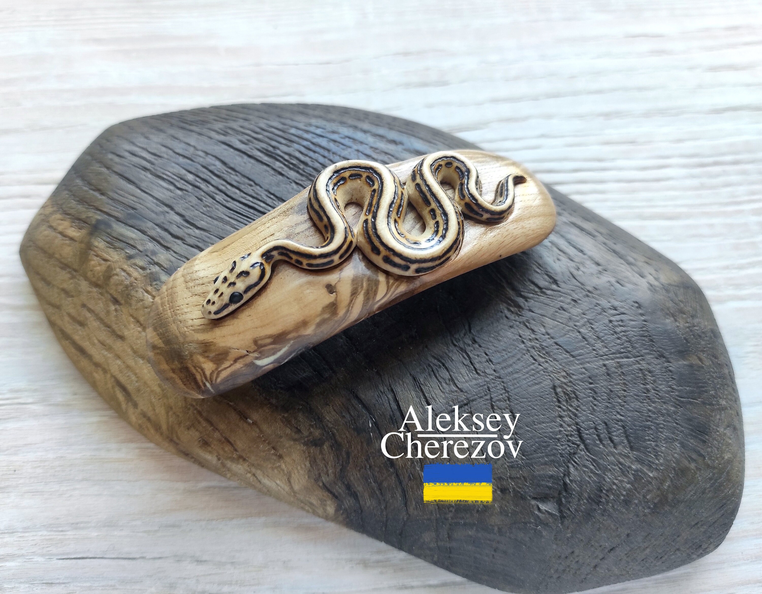 Snake 8, Wooden Barrette Snake, Wood Carved Hair Clips, Hairgrips, Hair ...